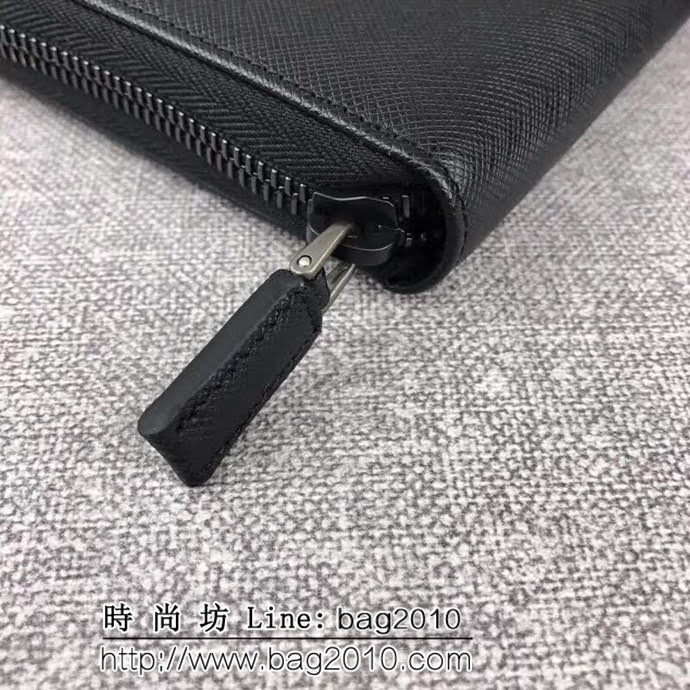 PRADA普拉達 專櫃最新款式 頂級原單十字紋牛皮 男士大號單拉鏈錢包 2ML188 DD1318